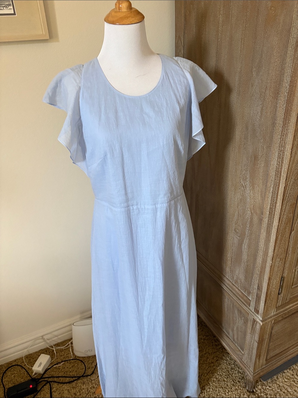Theory Light Blue Flutter-Sleeve Maxi Dress